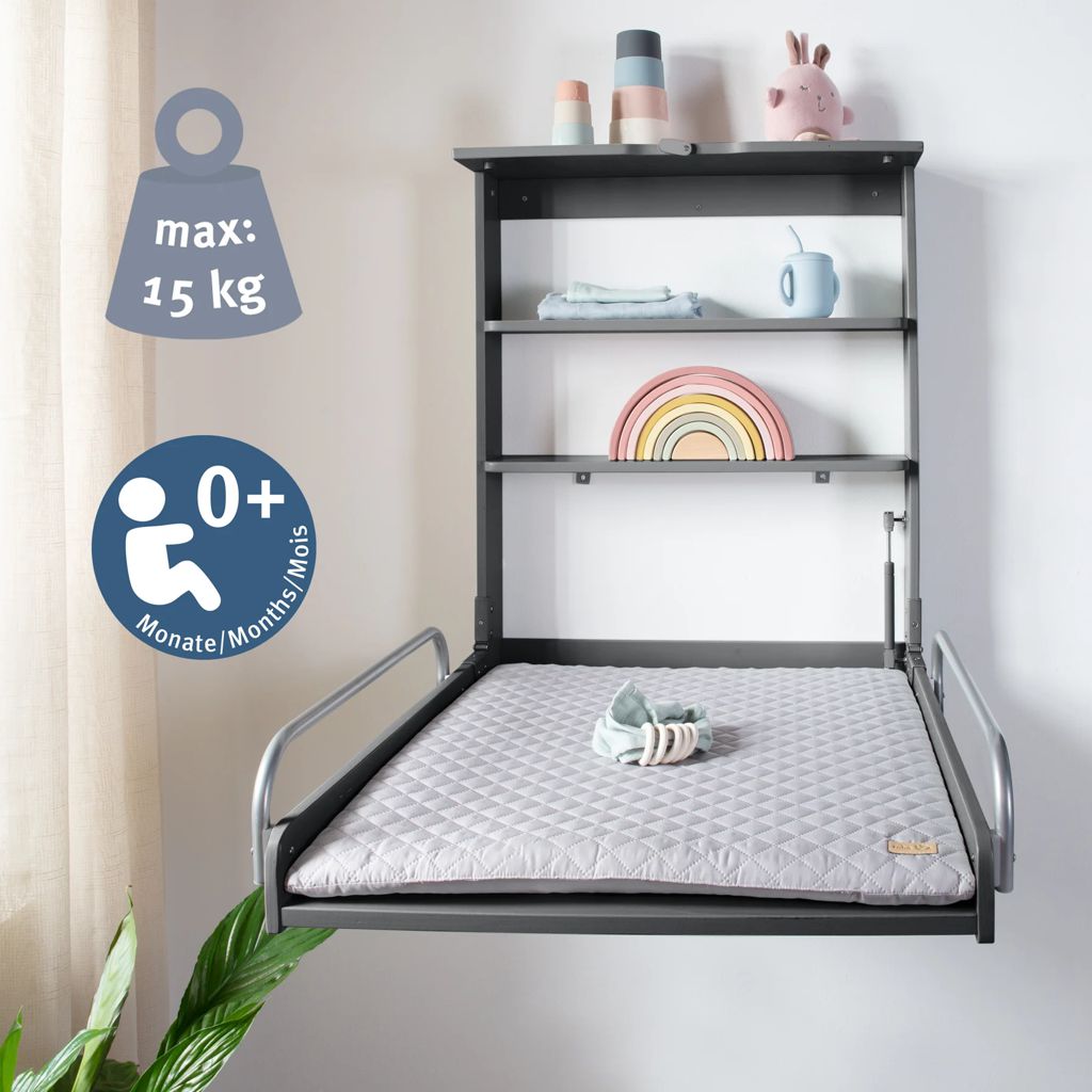 Roba Anthracite Wall Mounted Changing Table with Gray Mattress