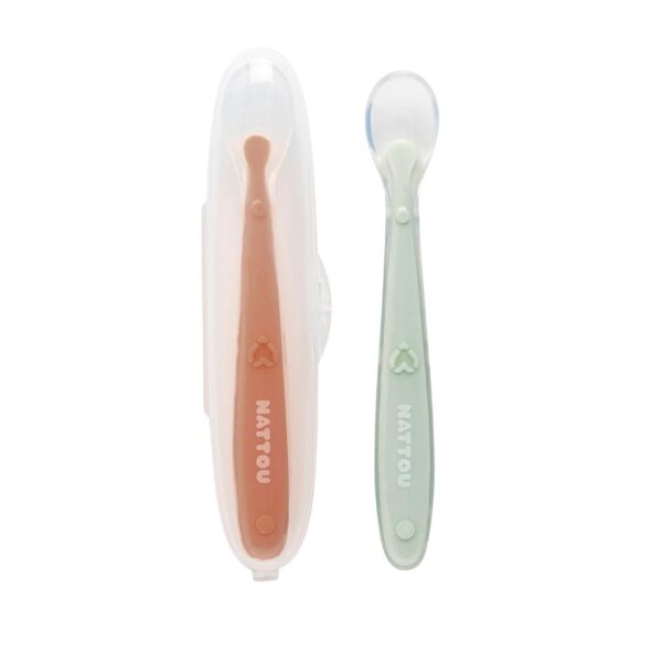 Nattou Cucchiai in Silicone Set di 2 Pezzi con Custodia