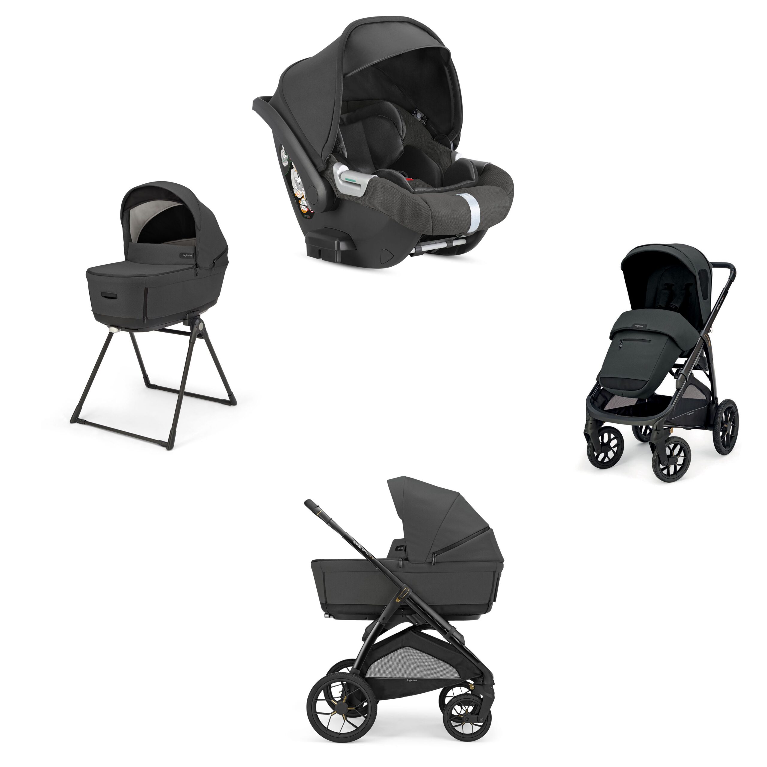 Aptica XT System Quattro colore Magnet Grey con telaio Nero e seggiolino auto Darwin Infant Inglesina Trio Aptica XT Darwin Magnet Grey