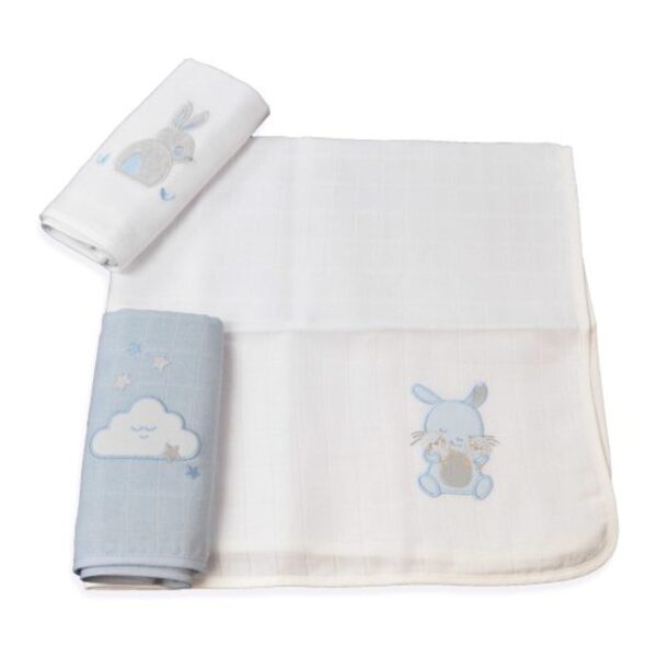 Italbaby Mussole Ricamate 3 Pezzi Azzurro