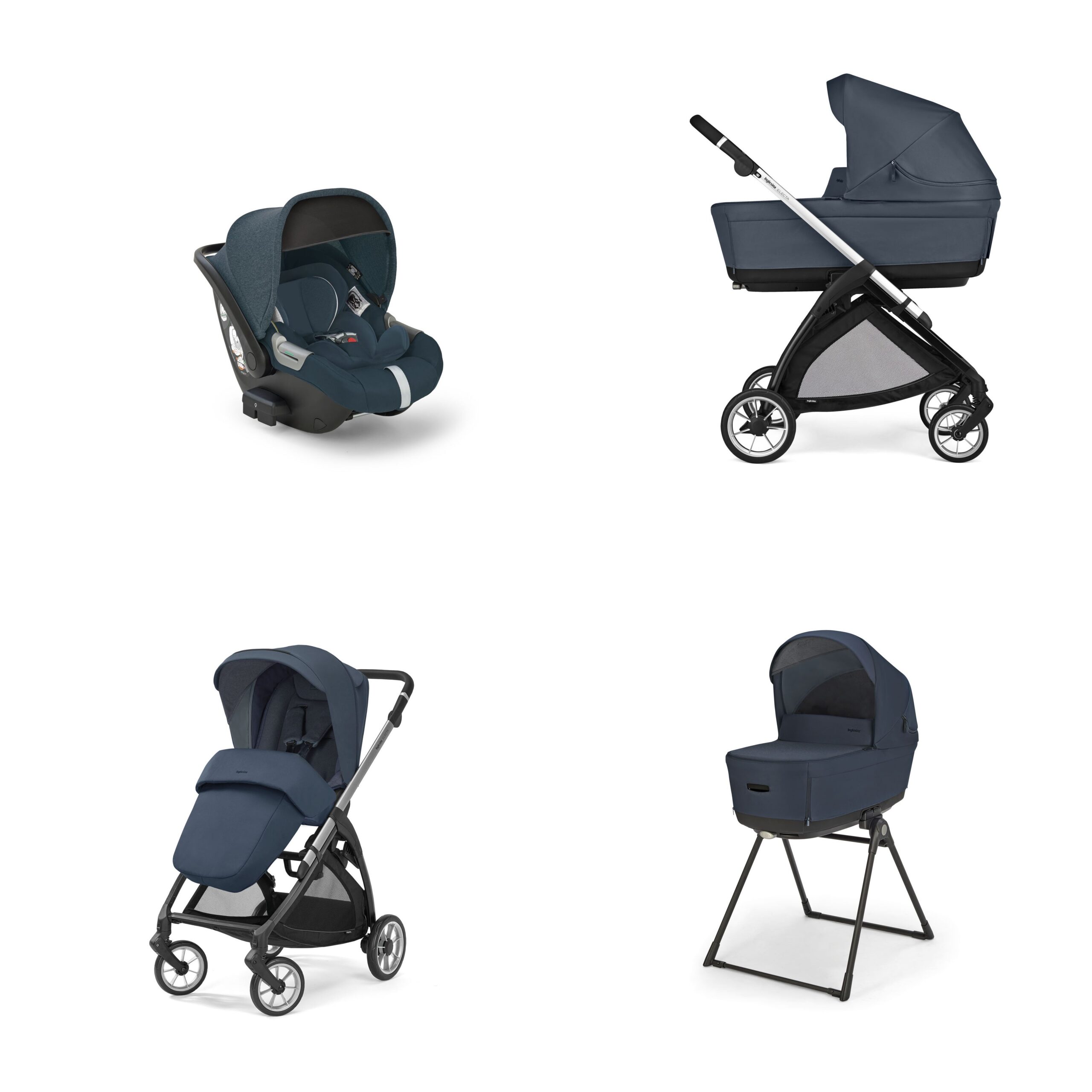 Electa System Quattro colore Hudson Blue con telaio Silver Black e seggiolino auto Darwin Infant Inglesina Trio Electa Darwin Hudson Blue